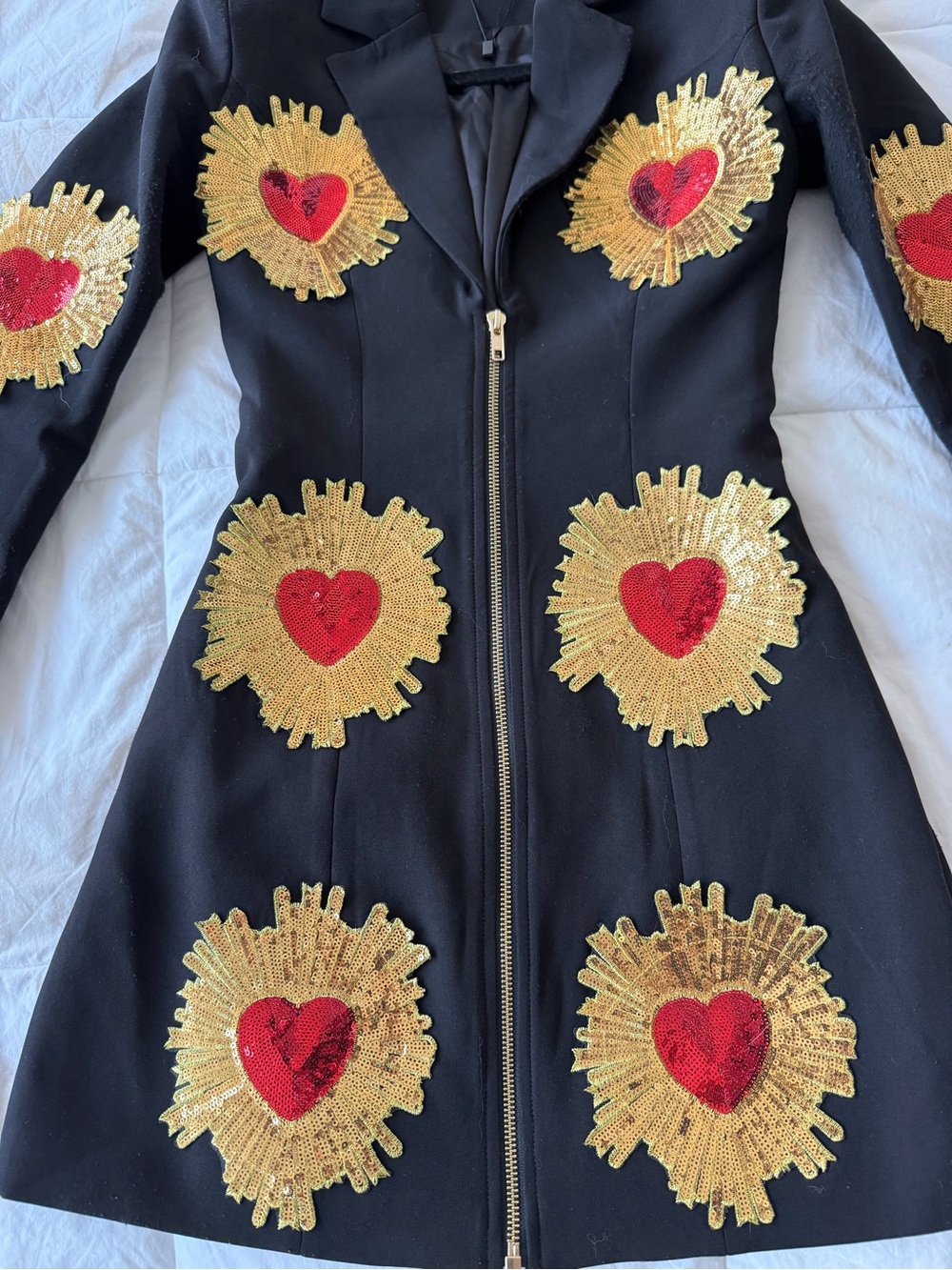 AKIRA Black Mini Dress with Gold & Red Heart Embellishments - Picture 4 of 4